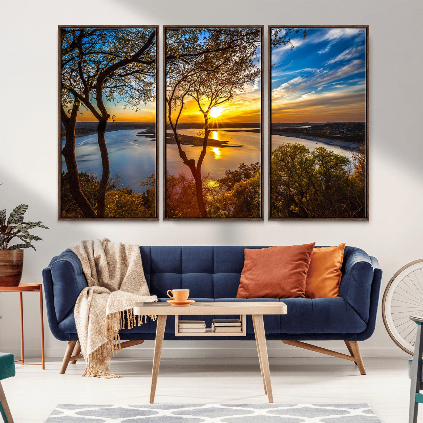 66839-MGV-FC-48X32-3P_Walnut-Lake Sunset Wall Art – Golden Hour Canvas Print with Trees and Water Reflection, Scenic Landscape Photography for Living Room,