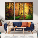 73494-MGV-CV-36X24-Golden Autumn Forest Path Wall Art – Sunlit Woodland Canvas Print, Fall Nature Landscape Home Decor