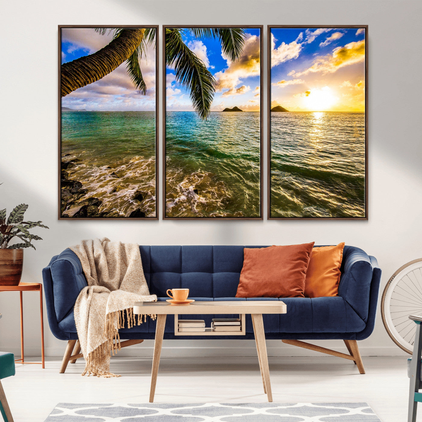 68606-MGV-CV-36X24-Tropical Palm Tree Ocean Wall Art – Sunset Beach Seascape Print, Coastal Paradise Decor for Living Room or Office