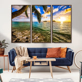 68606-MGV-CV-36X24-Tropical Palm Tree Ocean Wall Art – Sunset Beach Seascape Print, Coastal Paradise Decor for Living Room or Office