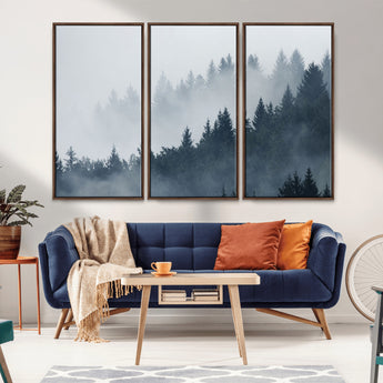 23671-MGV-CV-36X24-Misty Forest Wall Art – Serene Foggy Pine Trees Landscape Canvas Print, Tranquil Nature Decor for Living Room, Bedroom or Office