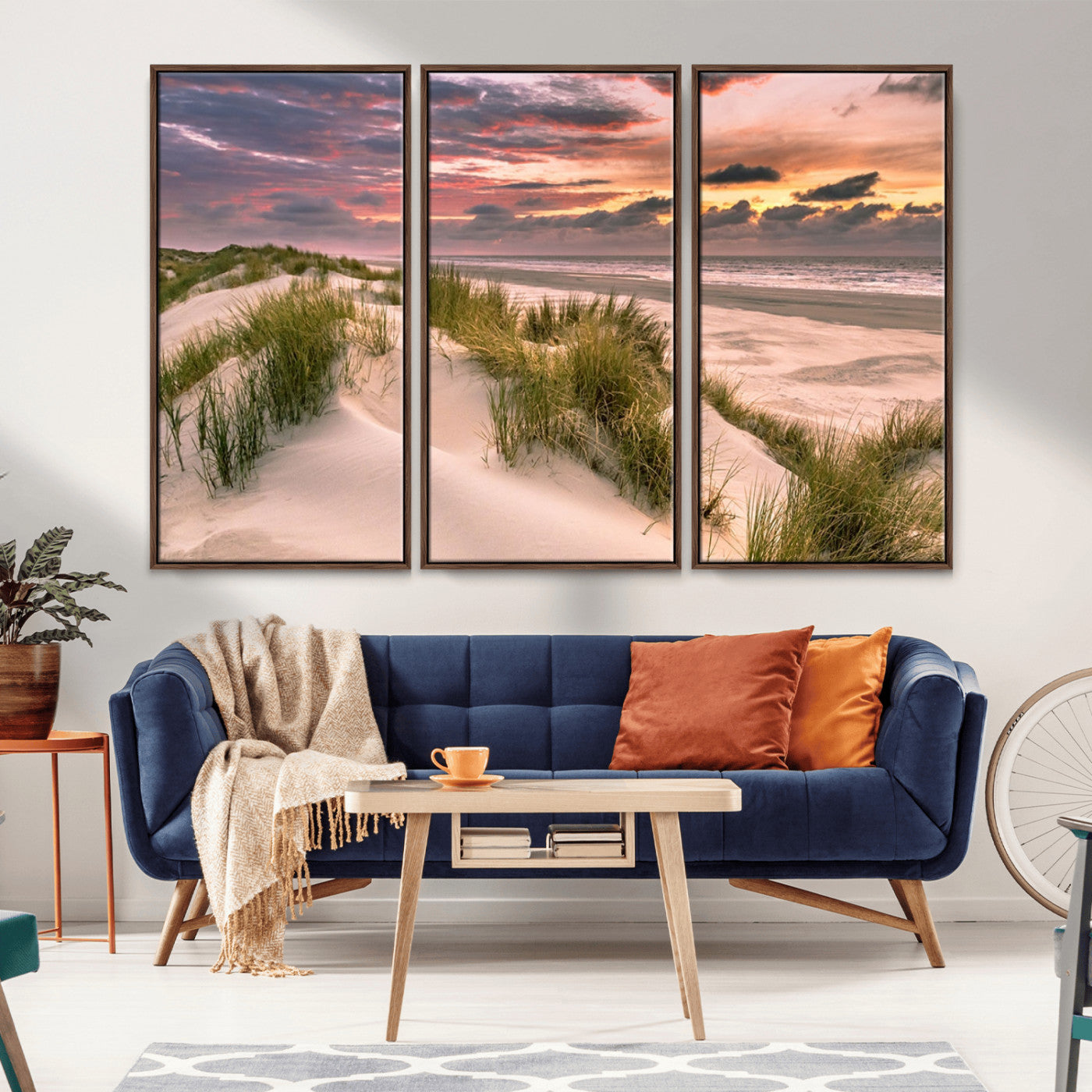 60570-MGV-FC-48X32-3P_Walnut-Beach Sunset Wall Art – Coastal Sand Dunes and Ocean Horizon Canvas Print, Tranquil Seascape Photography Decor for Living Room or