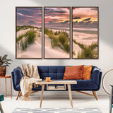 60570-MGV-FC-48X32-3P_Walnut-Beach Sunset Wall Art – Coastal Sand Dunes and Ocean Horizon Canvas Print, Tranquil Seascape Photography Decor for Living Room or
