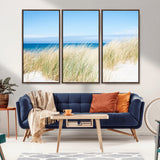 96913-MGV-FC-48X32-3P_Walnut-Coastal Dunes Wall Art – Serene Beach Grass and Blue Ocean Canvas Print, Relaxing Seaside Nature Decor for Living Room, Bedroom or