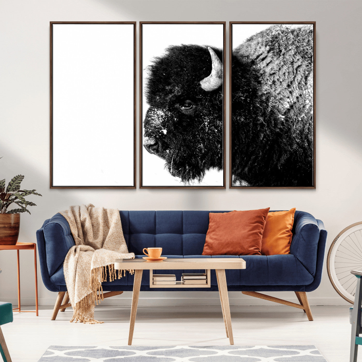 68780-MGV-FC-48X32-3P_Walnut-Bison Close-Up Wall Art – Black and White Buffalo Canvas Print, Rustic Wildlife Photography Decor for Living Room, Office, or