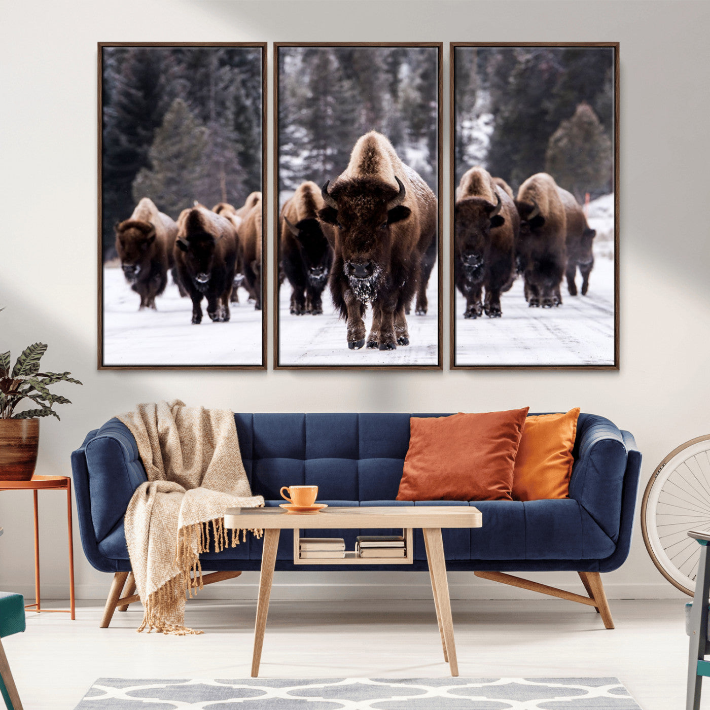 66871-MGV-FC-48X32-3P_Walnut-Bison Herd Wall Art – Wildlife Buffalo Canvas Print, Rustic Western Nature Photography Decor for Living Room, Office, Cabin, or