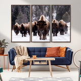 66871-MGV-FC-48X32-3P_Walnut-Bison Herd Wall Art – Wildlife Buffalo Canvas Print, Rustic Western Nature Photography Decor for Living Room, Office, Cabin, or