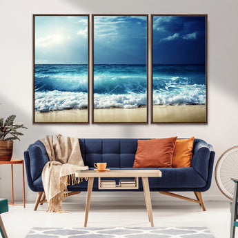 84116-MGV-FC-48X32-3P_Walnut-Ocean Wave Wall Art – Blue Sea and Beach Canvas Print, Coastal Seascape Photography Artwork for Living Room, Bedroom, or Office