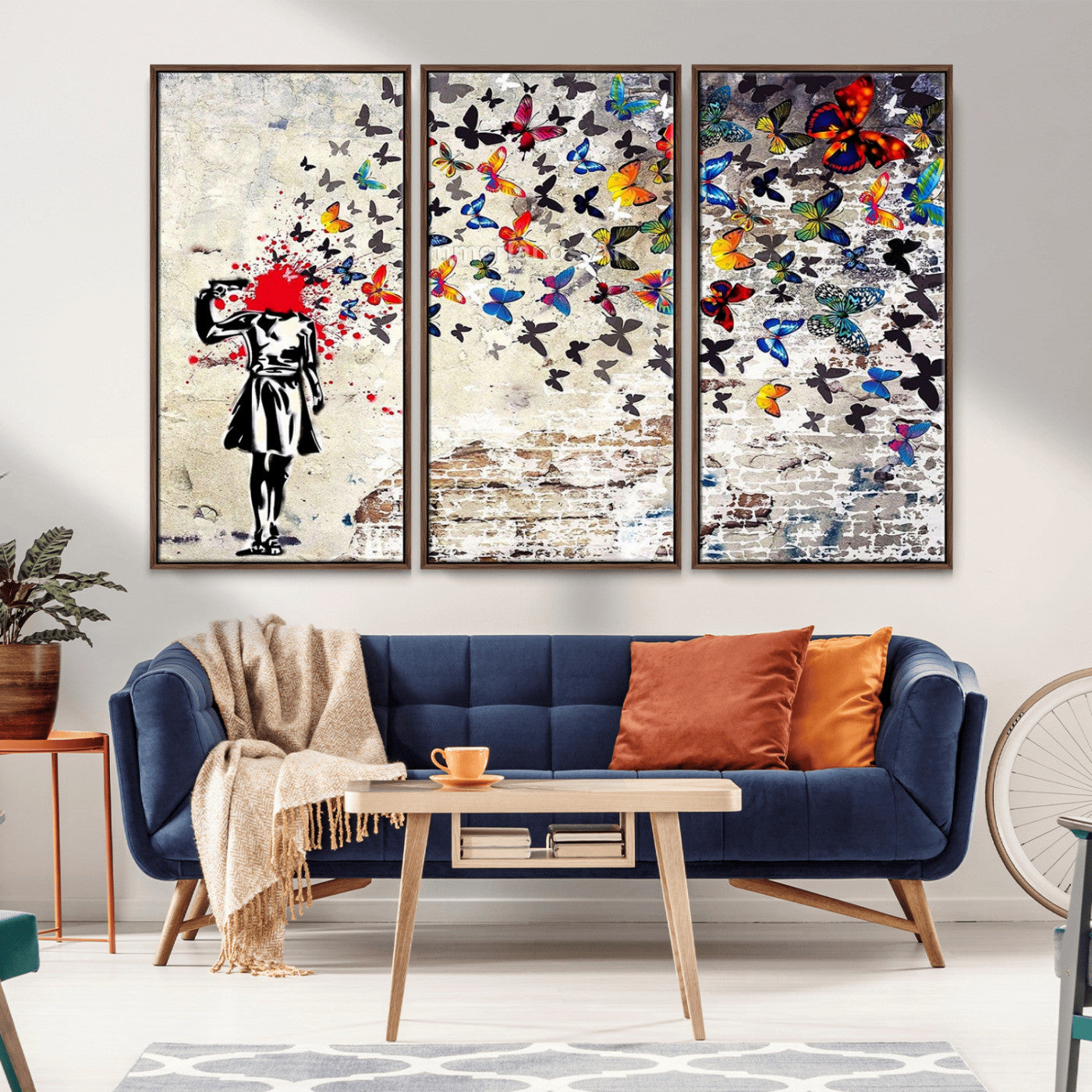 88654-MGV-FC-48X32-3P_Walnut-Butterfly Explosion Graffiti Wall Art – Street Art Canvas Print, Colorful Butterfly Spray Mural, Modern Abstract Urban Wall Decor