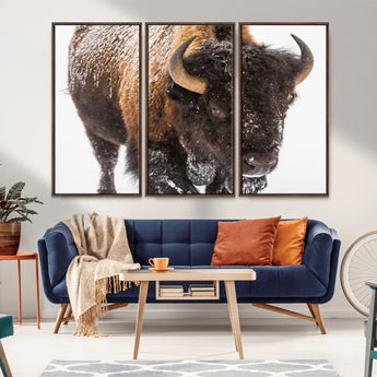 65605-MGV-FC-48X32-3P_Walnut-Snow Bison Wall Art – Close Up Buffalo Canvas Print, Rustic Western Wildlife Photography, Farmhouse Cabin Lodge Decor for Living