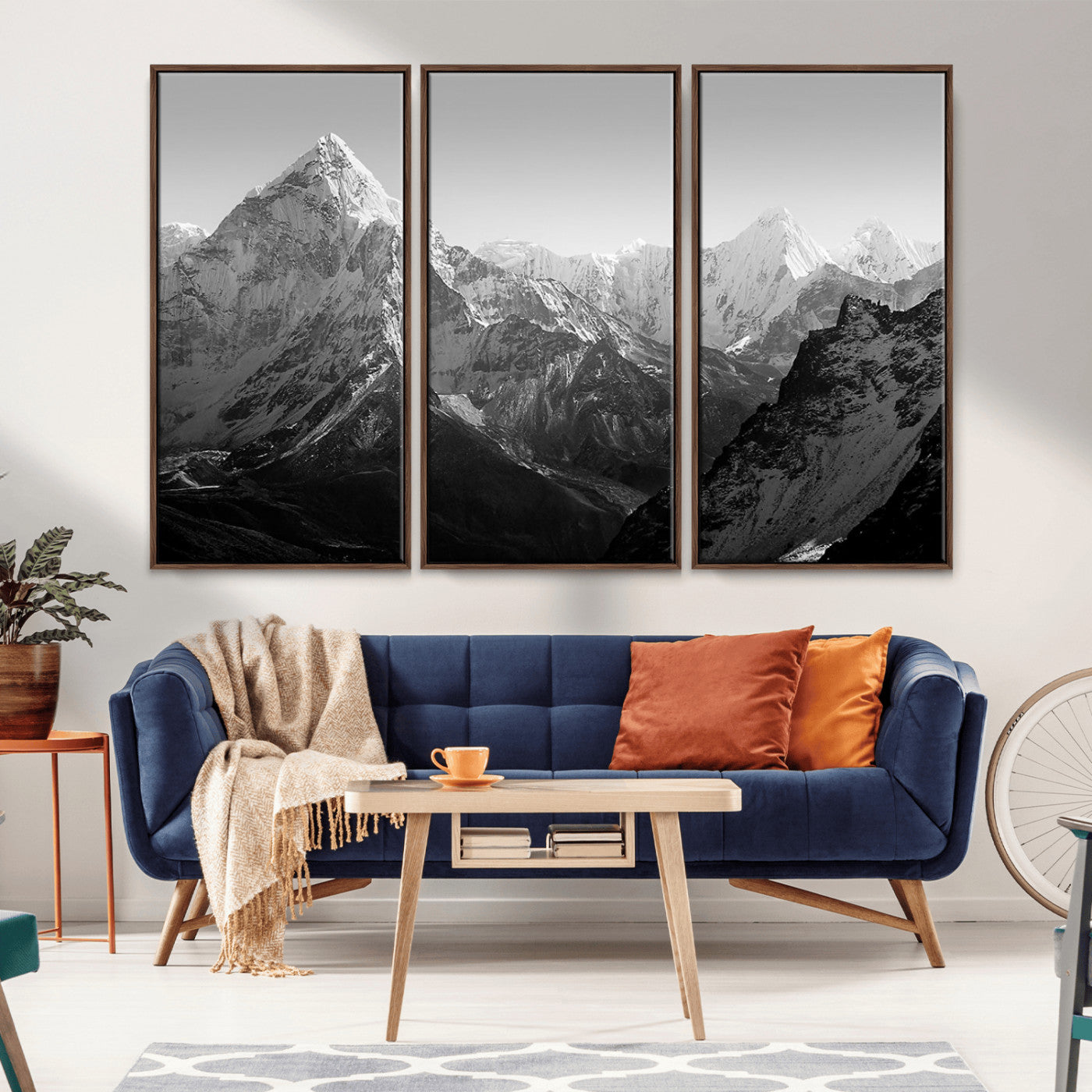 10775-MGV-FC-48X32-3P_Walnut-Snow Capped Mountain Wall Art – Black and White Canvas Print of Majestic Peaks, Nature Landscape Photography for Office, Bedroom,