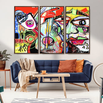 37796-MGV-FC-48X32-3P_Walnut-Picasso Style Wall Art Canvas Print, Framed Picasso Art Picture Print, Picasso Cubism Perfect Modern Abstract Decor Artwork