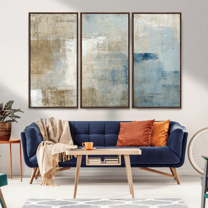38126-MGV-FC-48X32-3P_Walnut-Neutral Abstract Wall Art – Modern Beige and Blue Canvas Print and Minimalist Textured Painting for Living Room, Bedroom or Office