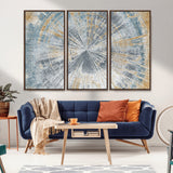 17631-MGV-FC-48X32-3P_Walnut-Radiant Burst Wall Art – Abstract Sunburst Canvas Print in Blue and Gold, Modern Geometric Painting for Living Room, Office or