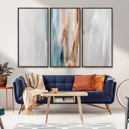 66154-MGV-CV-36X24-Abstract Brushstroke Wall Art – Modern Teal and Gold Canvas Print, Minimalist Contemporary Painting for Living Room, Bedroom, or