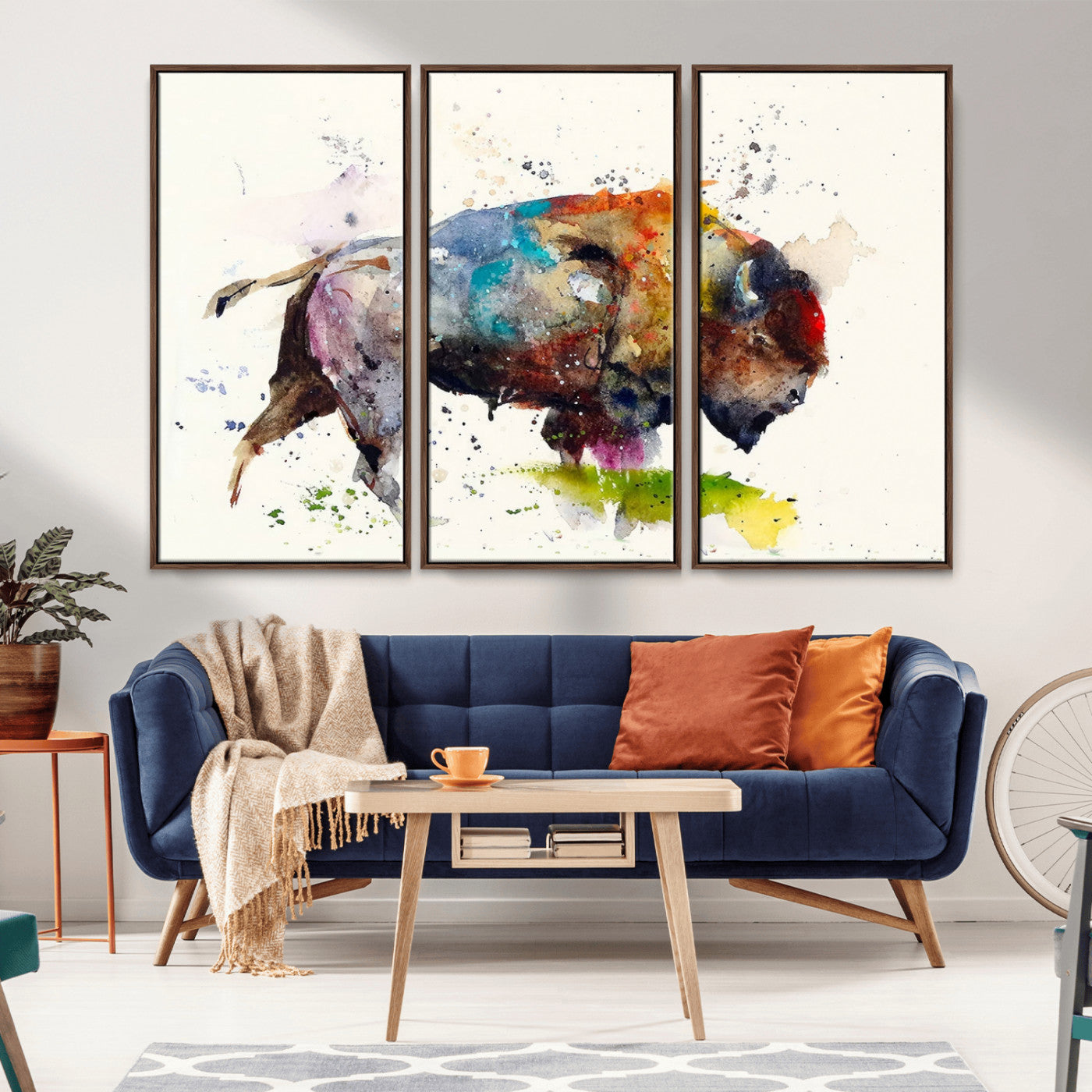 44504-MGV-CV-36X24-Buffalo Watercolor Wall Art – Abstract Bison Canvas Print, Rustic Wildlife Decor for Living Room, Office, Cabin, Man Cave or