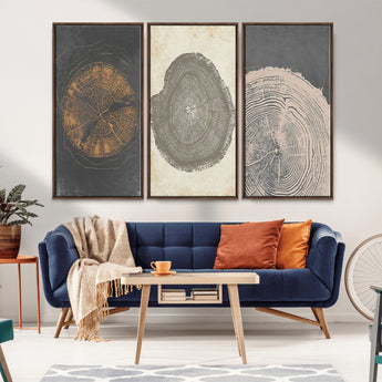 80725-MGV-CV-36X24-Wood Tree Rings Wall Art Canvas Print, Framed Tree Rings Art Picture Print, Abstract Tree Rings Perfect Modern Boho Decor Artwork