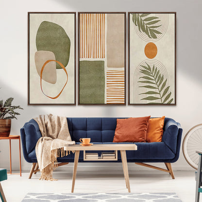 96002-MGV-CV-36X24-Abstract Geometric Wall Art – Modern Canvas Print with Green, Orange & Beige Shapes, Minimalist Home Decor for Living Room, Office