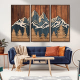 41330-MGV-CV-36X24-Rustic Mountain Wall Art – Wooden Nature Scene with Trees and Peaks, Handmade 3D Layered Decor for Living Room, Cabin or Office