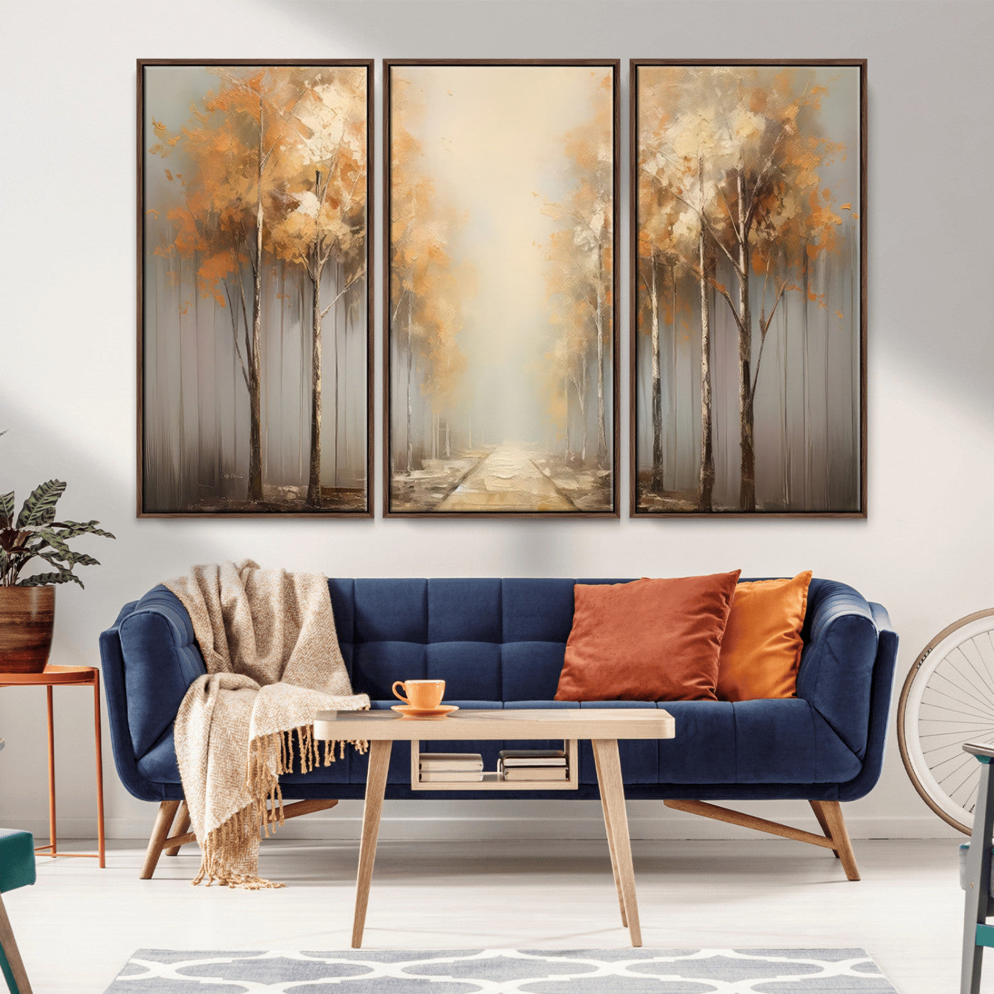 95004-MGV-CV-36X24-Autumn Forest Path Wall Art – Hand Painted Canvas Print with Golden Trees, Modern Nature Landscape Decor for Living Room, Bedroom
