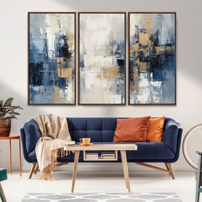 44344-MGV-CV-36X24-Abstract Blue and Gold Wall Art – Modern Hand Painted Canvas Print, Contemporary Textured Painting for Living Room, Bedroom or