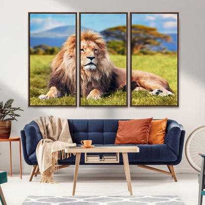 67826-MGV-FC-48X32-3P_Walnut-Majestic Lion Wall Art – King of the Jungle Canvas Print, Safari Wildlife Decor for Living Room, Office, or Man Cave