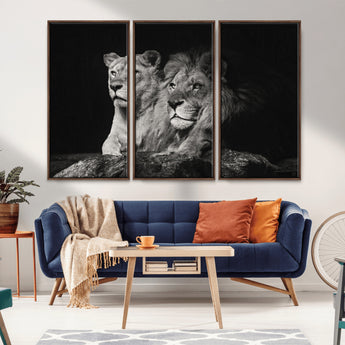 80013-MGV-CV-36X24-Lion and Lioness Wall Art – Black and White Wildlife Photography Canvas Print, African Safari Animal Decor for Office, Bedroom, or