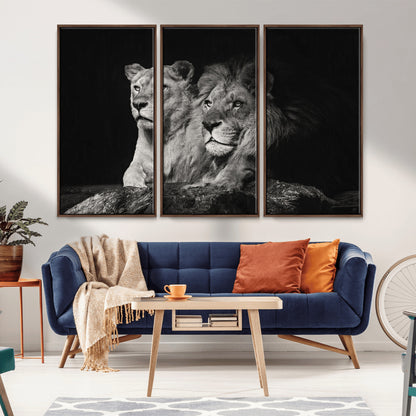 80013-MGV-CV-36X24-Lion and Lioness Wall Art – Black and White Wildlife Photography Canvas Print, African Safari Animal Decor for Office, Bedroom, or