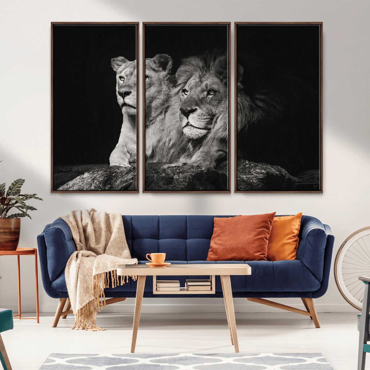 80013-MGV-FC-48X32-3P_Walnut-Lion and Lioness Wall Art – Black and White Wildlife Photography Canvas Print, African Safari Animal Decor for Office, Bedroom