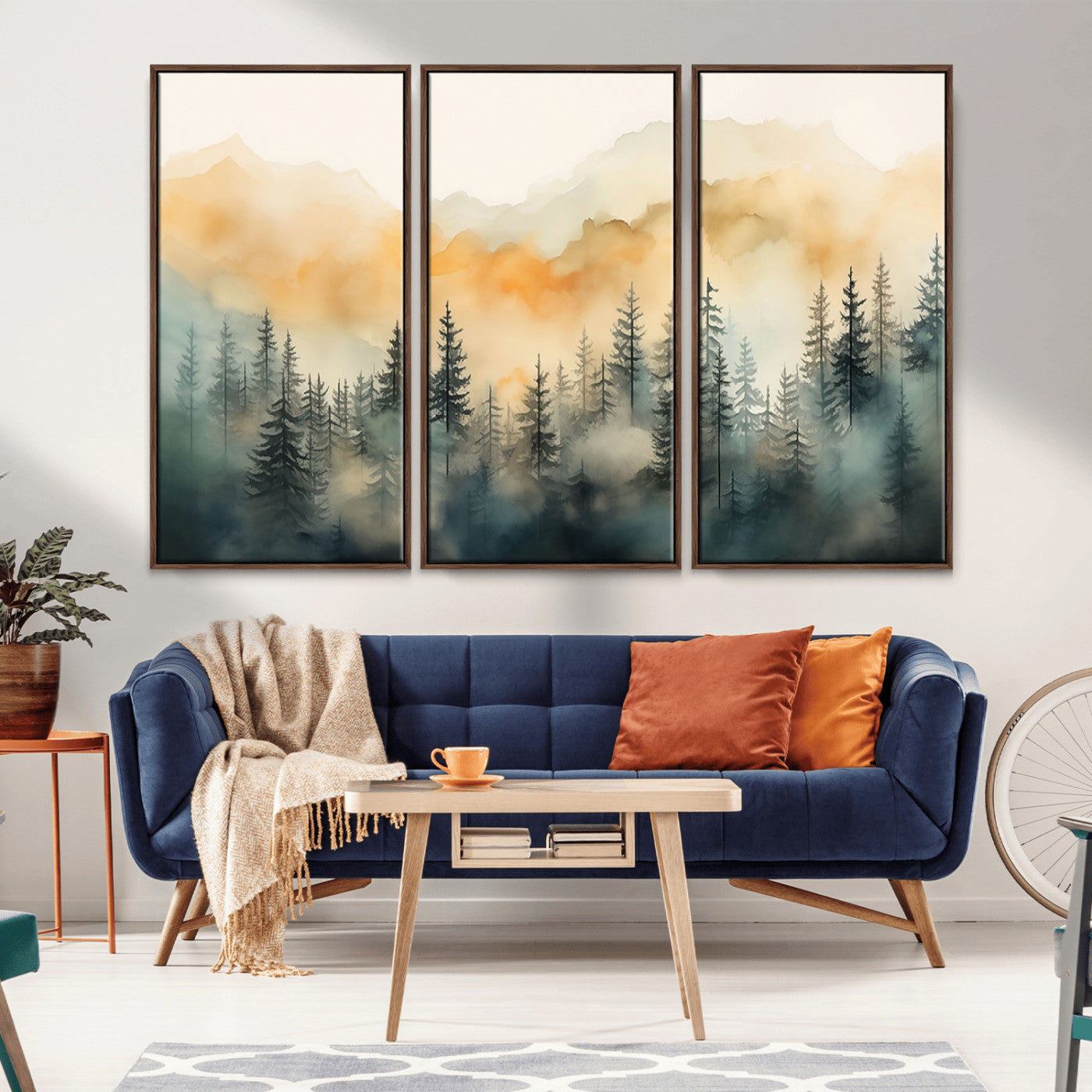 34155-MGV-CV-36X24-Misty Mountain Forest Wall Art – Watercolor Landscape Canvas Print, Nature Inspired Rustic Decor for Living Room, Bedroom or