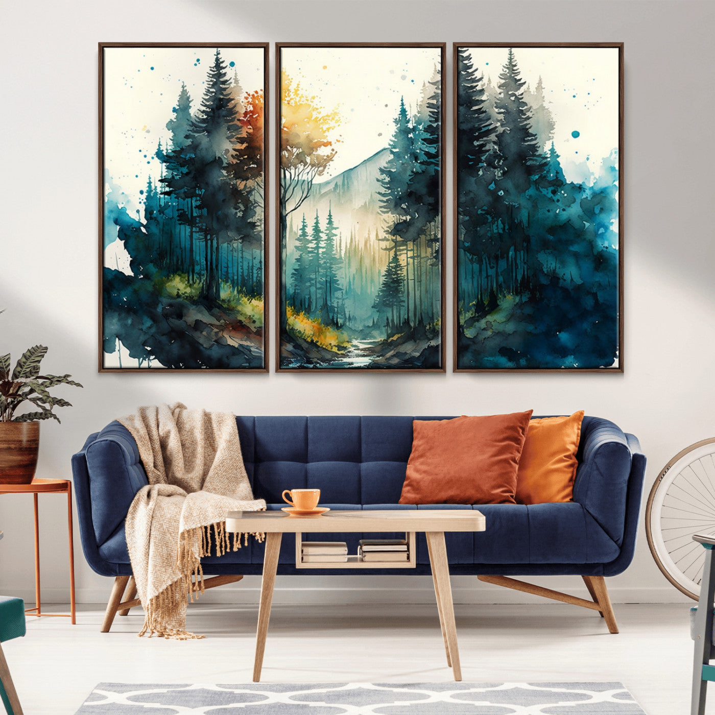 96186-MGV-CV-36X24-Misty Forest Wall Art – Watercolor Mountain Landscape Canvas Print, Nature Woodland Painting for Living Room, Bedroom or Office