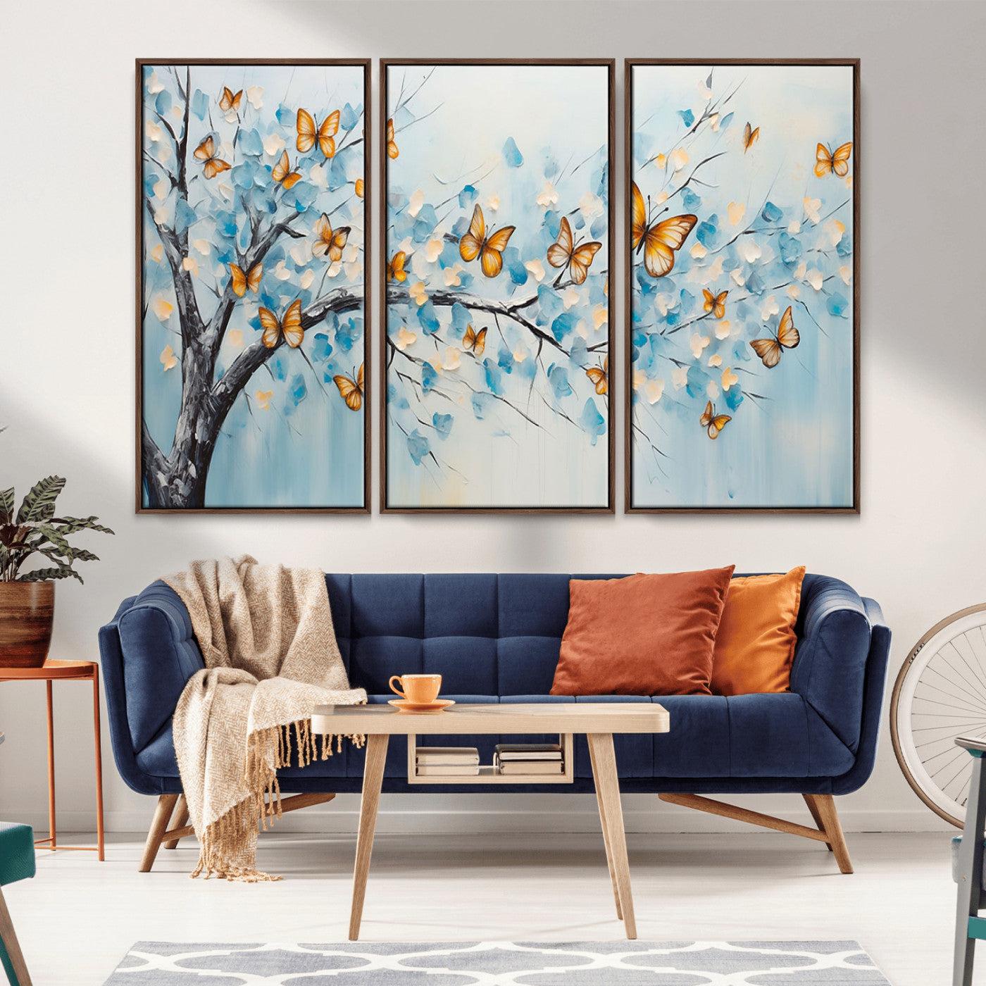 59455-MGV-CV-36X24-Butterfly Tree Branch Wall Art – Blue and Yellow Abstract Canvas Print, Modern Nature Artwork for Living Room, Bedroom or Office
