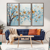 59455-MGV-CV-36X24-Butterfly Tree Branch Wall Art – Blue and Yellow Abstract Canvas Print, Modern Nature Artwork for Living Room, Bedroom or Office
