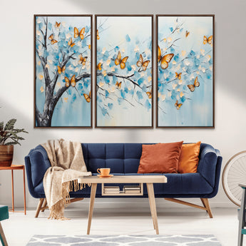 59455-MGV-CV-36X24-Butterfly Tree Branch Wall Art – Blue and Yellow Abstract Canvas Print, Modern Nature Artwork for Living Room, Bedroom or Office