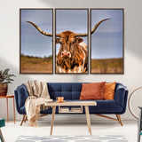 18594-MGV-CV-36X24-Texas Longhorn Bull Wall Art – Rustic Western Cattle Canvas Print, Country Farmhouse Decor for Living Room, Office or Cabin
