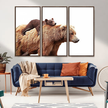 76943-MGV-CV-36X24-Mom Bear Wall Art Canvas Print, Framed Bear Photography Art Picture Print, Rustic Bear and Cub Perfect Rustic Farmhouse Decor