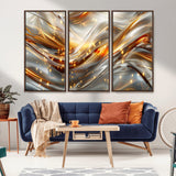 Lines1-MGV-CV-36X24-Abstract Metallic Wall Art – Silver and Gold Wave Canvas Print with Sparkling Accents, Modern Luxury Decor for Living Room, Office