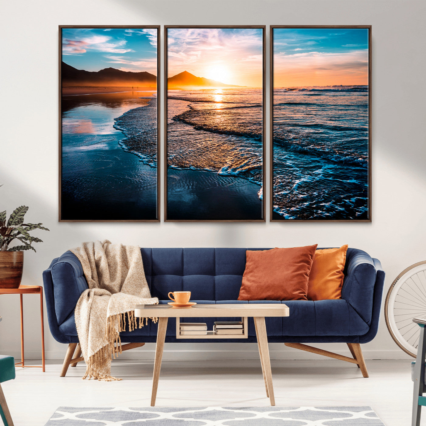26494-MGV-CV-36X24-Ocean Sunset Wall Art – Scenic Beach Canvas Print with Waves and Mountains, Coastal Seascape Photography for Living Room, Bedroom