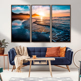 26494-MGV-CV-36X24-Ocean Sunset Wall Art – Scenic Beach Canvas Print with Waves and Mountains, Coastal Seascape Photography for Living Room, Bedroom
