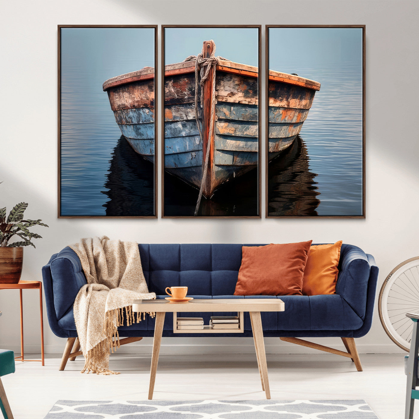 39011-MGV-CV-36X24-Rustic Boat Wall Art – Vintage Wooden Rowboat Canvas Print, Nautical Lake Decor for Living Room, Office or Coastal Cottage