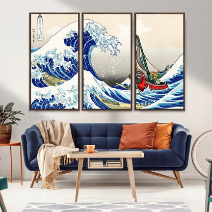 19450-MGV-CV-36X24-Great Wave Adventure Wall Art – Japanese Style Ocean Canvas Print, Fantasy Sailing Decor for Living Room, Bedroom or Office
