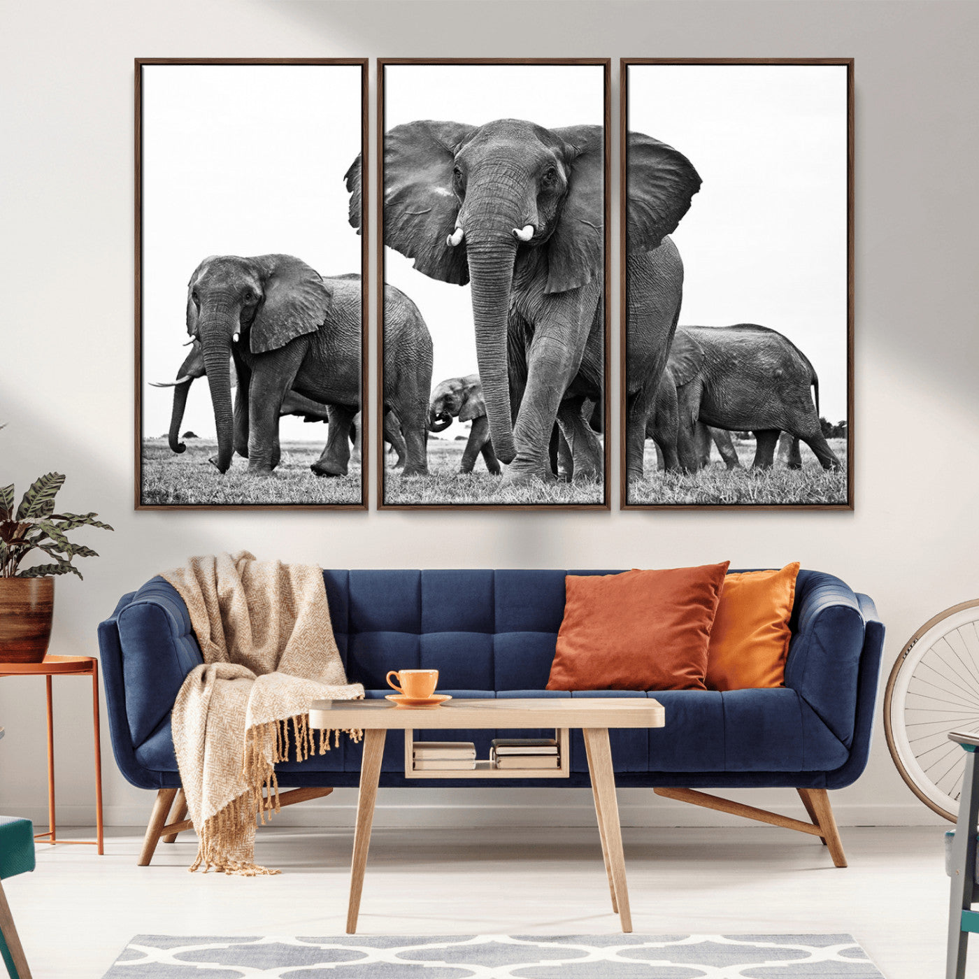 91685-MGV-CV-36X24-Elephant Herd Wall Art – Black and White Safari Canvas Print, African Wildlife Photography Decor for Living Room, Office or