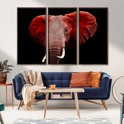 14788-MGV-CV-36X24-Red Elephant Wall Art – Bold Wildlife Canvas Print, African Safari Animal Decor for Living Room, Bedroom or Office