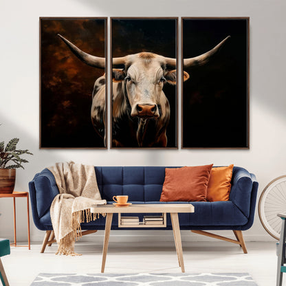 70522-MGV-CV-36X24-Longhorn Bull Wall Art – Striking Canvas Print of Majestic Bull, Premium Animal Decor for Home, Office, Man Cave, or Living Room