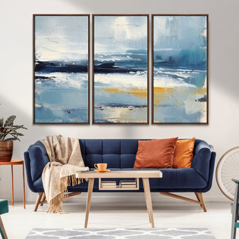 19746-MGV-CV-36X24-Abstract Ocean Wall Art – Modern Coastal Canvas Print with Blue, White and Gold Textures, Contemporary Seascape Painting for