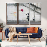 50559-MGV-CV-36X24-Banksy Girl with Balloon Wall Art – Famous Street Graffiti Canvas Print, Modern Urban Artwork for Living Room, Bedroom or Office