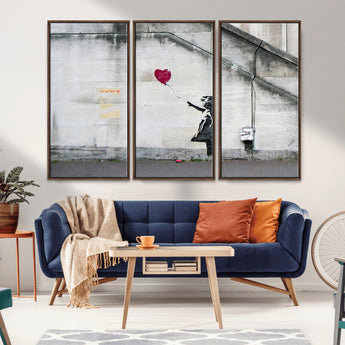 50559-MGV-CV-36X24-Banksy Girl with Balloon Wall Art – Famous Street Graffiti Canvas Print, Modern Urban Artwork for Living Room, Bedroom or Office