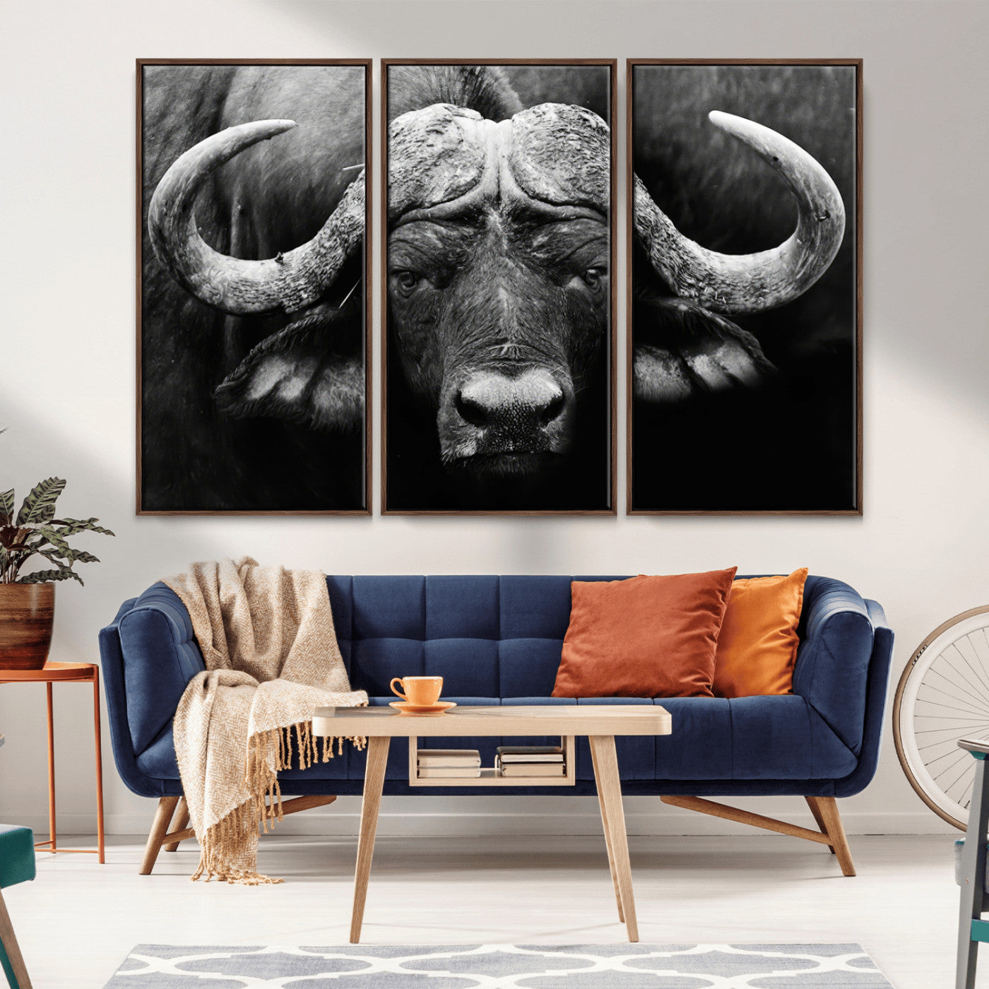 75273-MGV-CV-36X24-Buffalo Wall Art – Black and White African Buffalo Canvas Print, Rustic Wildlife Animal Artwork for Farmhouse, Living Room,