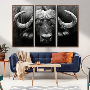 75273-MGV-CV-36X24-Buffalo Wall Art – Black and White African Buffalo Canvas Print, Rustic Wildlife Animal Artwork for Farmhouse, Living Room,