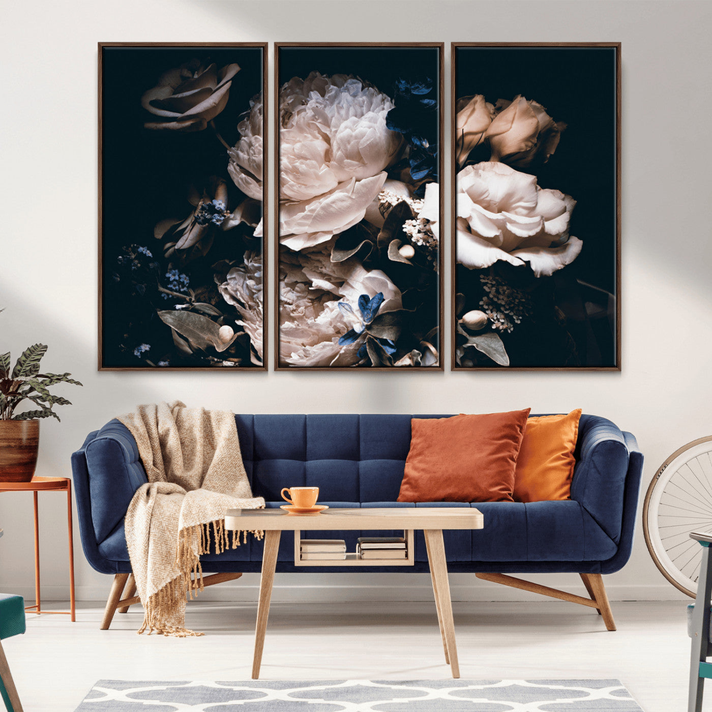 11214-MGV-CV-36X24-Dark Floral Wall Art – Moody Peony and Rose Canvas Print, Elegant Vintage Flower Artwork for Bedroom, Living Room, Office or